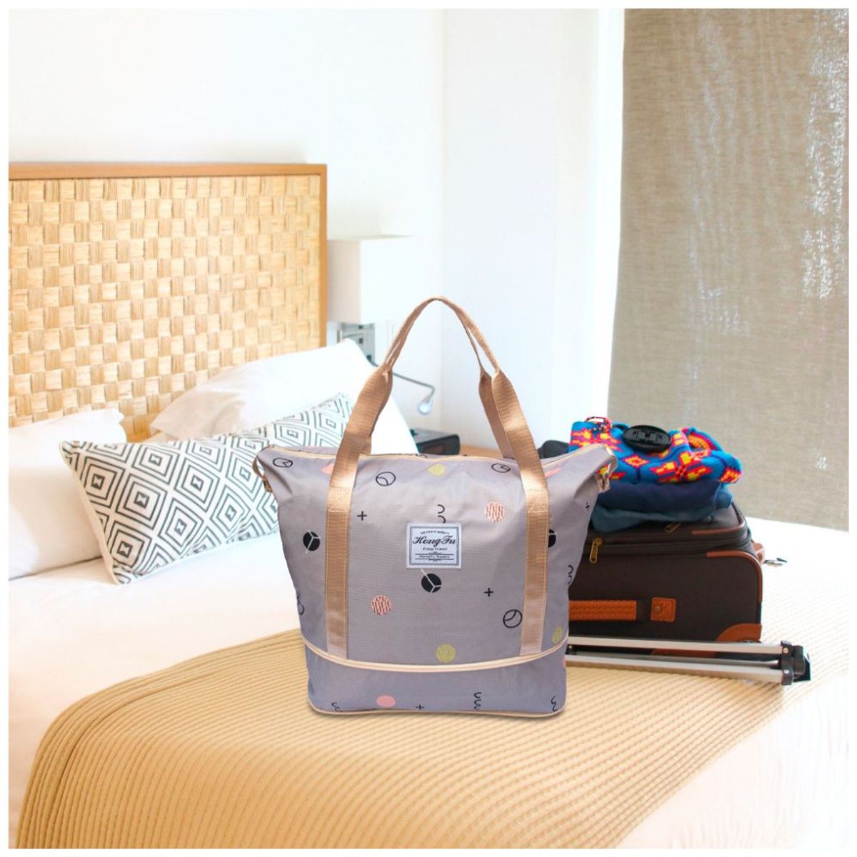 MINARI - Bolso de Viaje Cartera Expandible Impermeable Lila Puntos 30B