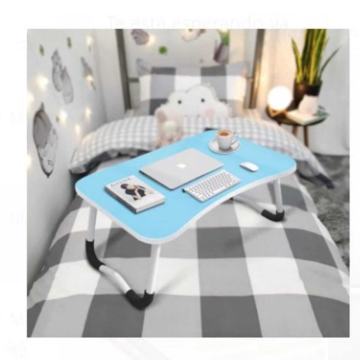 GENERICO - Mesa de laptop plegablecon Ranura de tablet Posavaso -Celeste