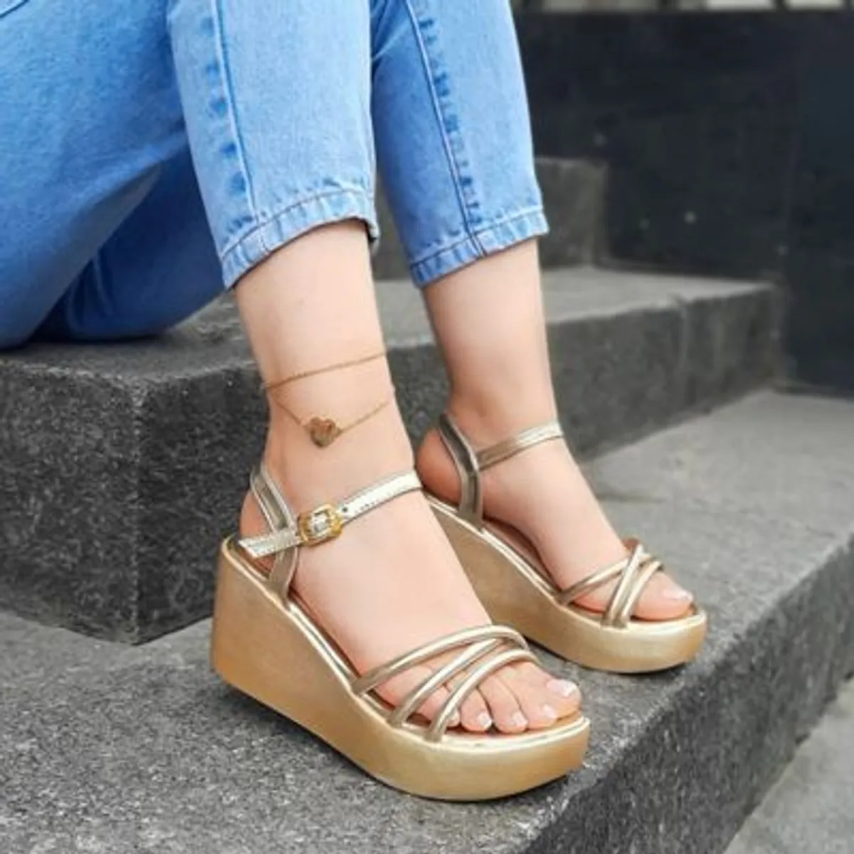 GENERICO - 11455C-53 #5 Cromado Sandalia Mujer Angie Pant Color Dorado