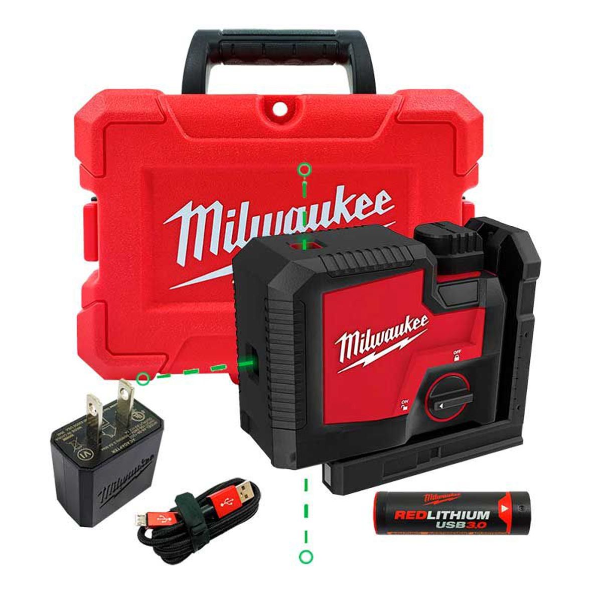 MILWAUKEE - Nivel Láser Verde 3 Puntos Milwaukee 3510-21 Recargable Usb