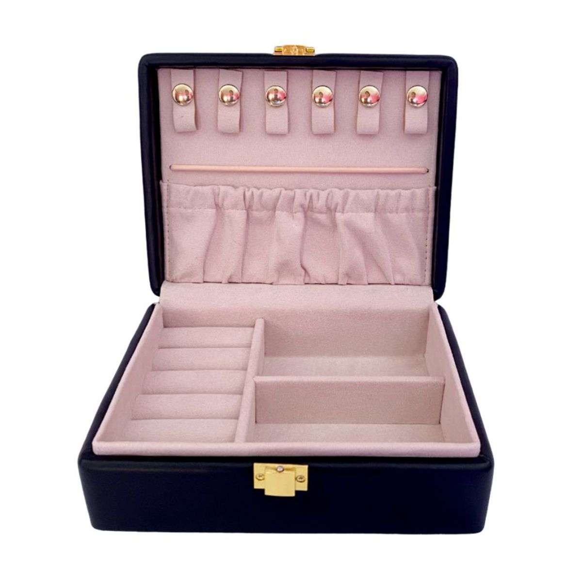 GENERICO - Joyero MINI DMerys Negro Organizador de Joyas Gamuza Cuero Mediano