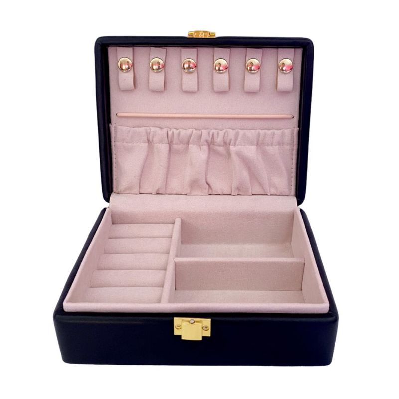 GENERICO - Joyero MINI DMerys Negro Organizador de Joyas Gamuza Cuero Mediano