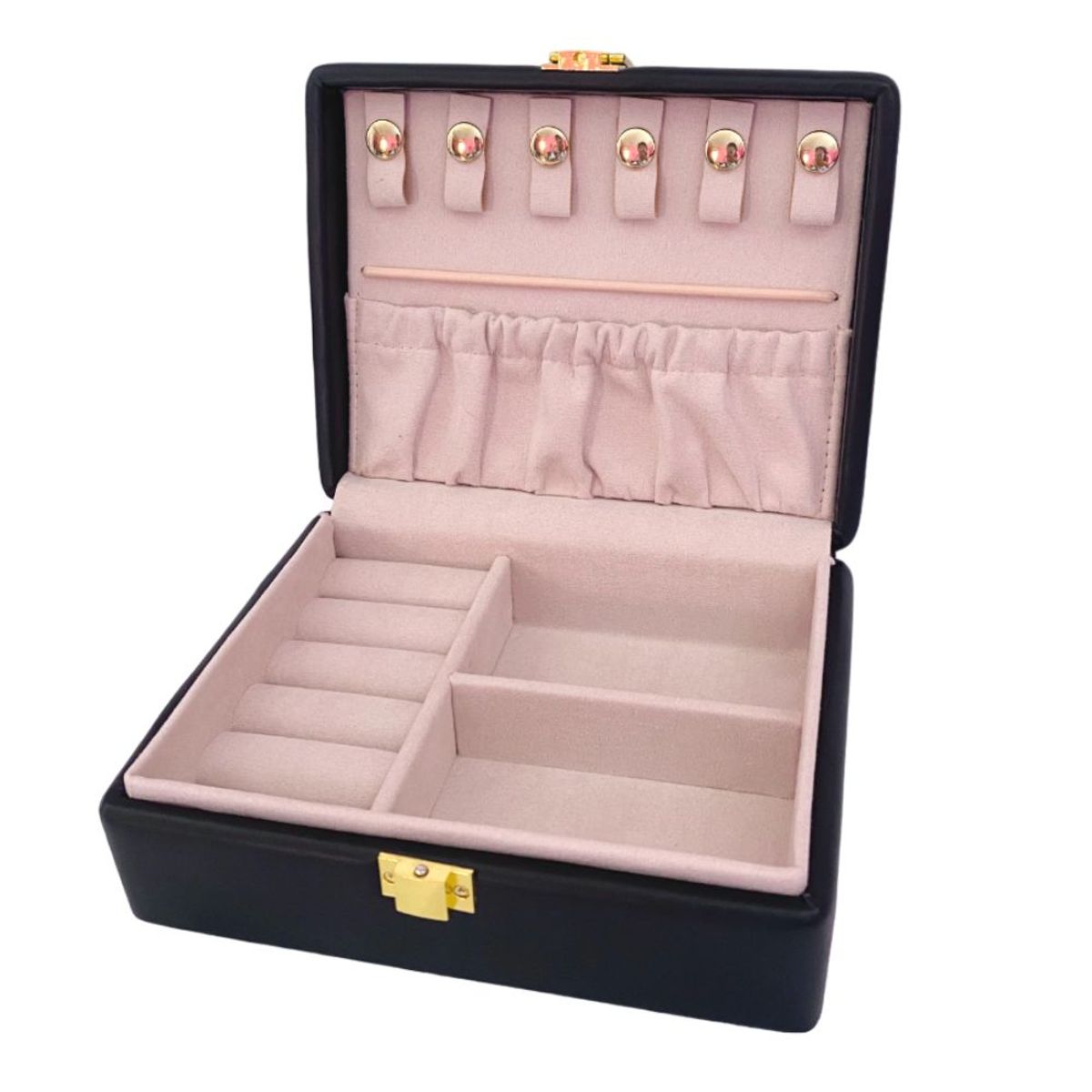 GENERICO - Joyero MINI DMerys Negro Organizador de Joyas Gamuza Cuero Mediano