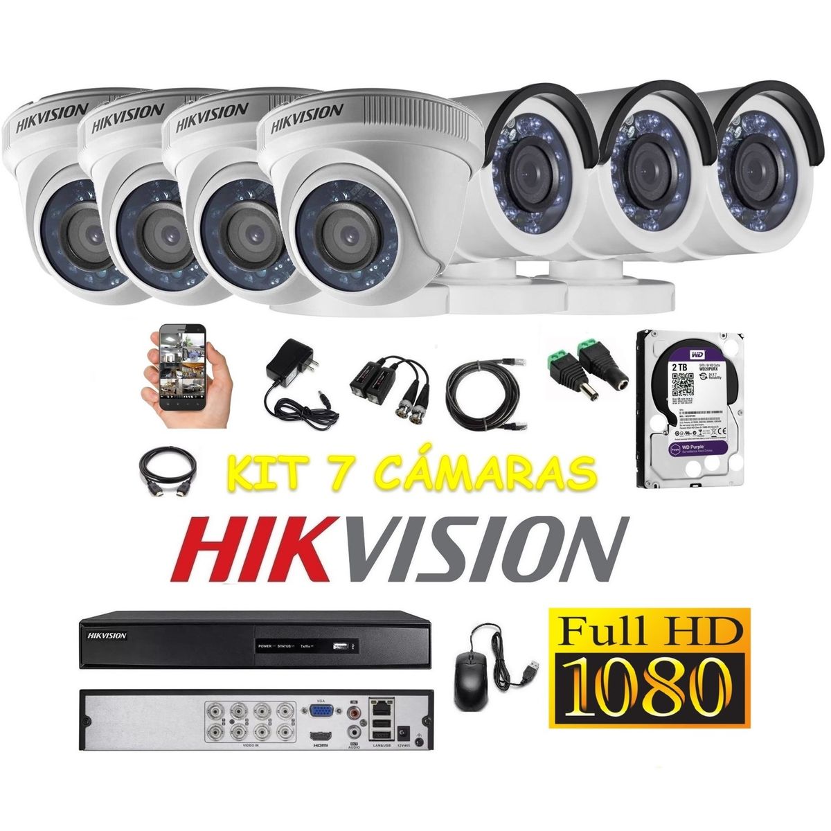 HIKVISION - kit 7 Cámaras Seguridad FULLHD Hikvision 2tb