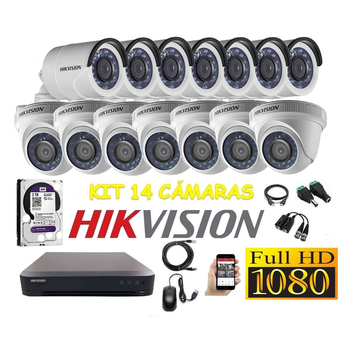 HIKVISION - kit 14 Cámaras Seguridad FULLHD Hikvision 2tb