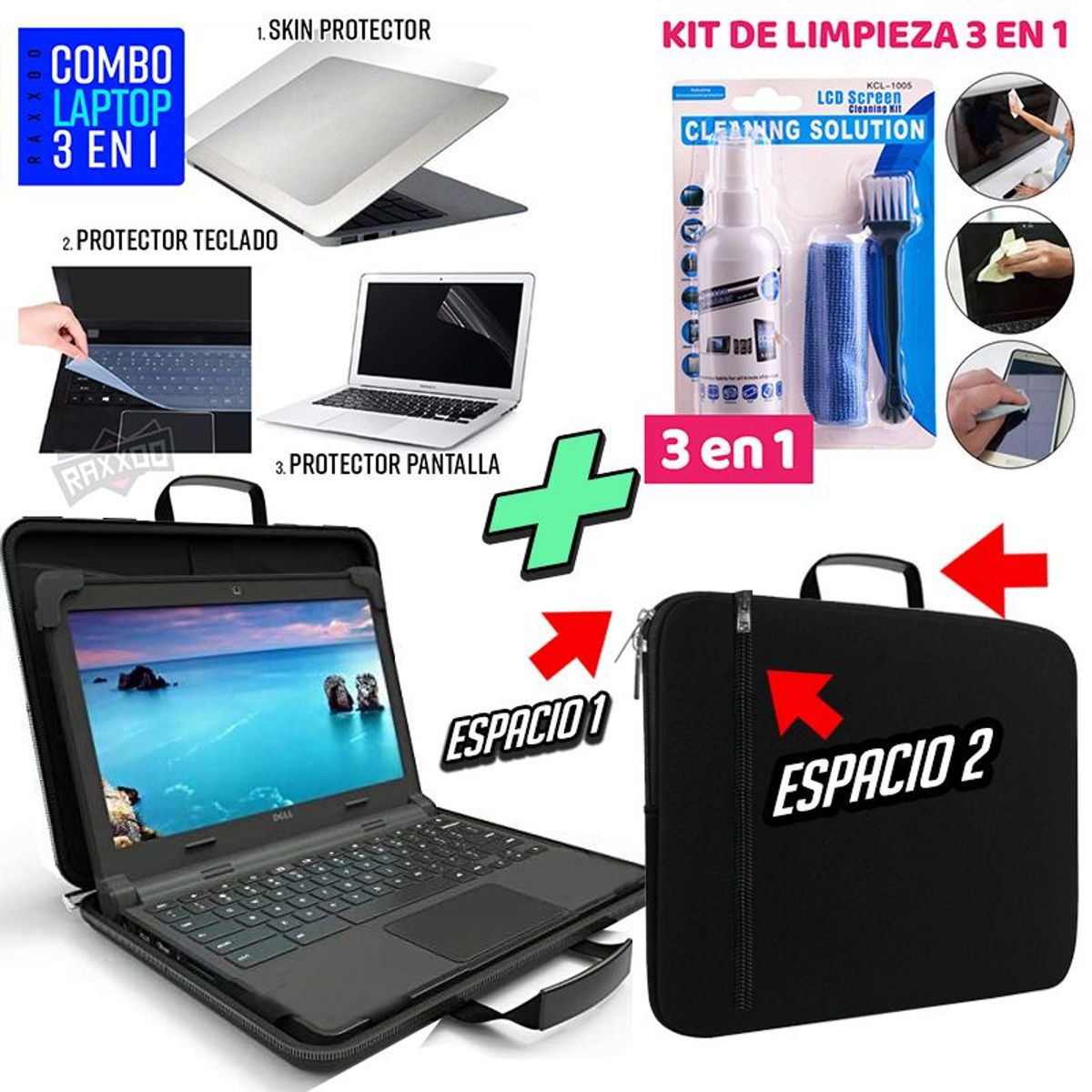 OEM - Funda Maletin + Skin 3 en 1 Protector p/ Laptop + Kit de Limpieza