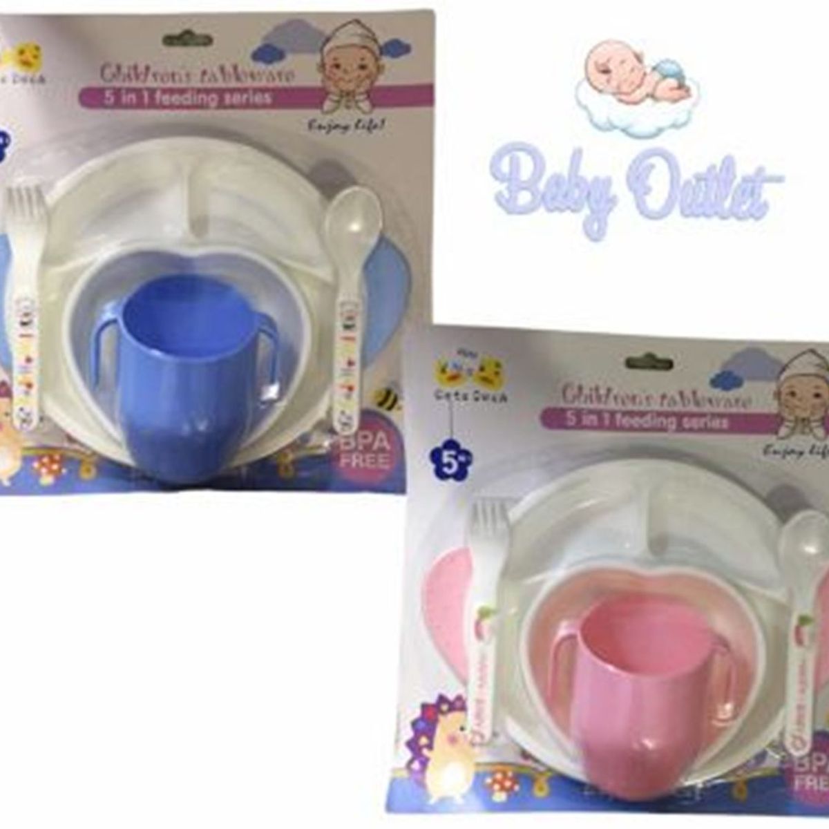 GENERICO - Set de vajilla 5 en 1 antideslizante+ Vaso entrenador ROSADO