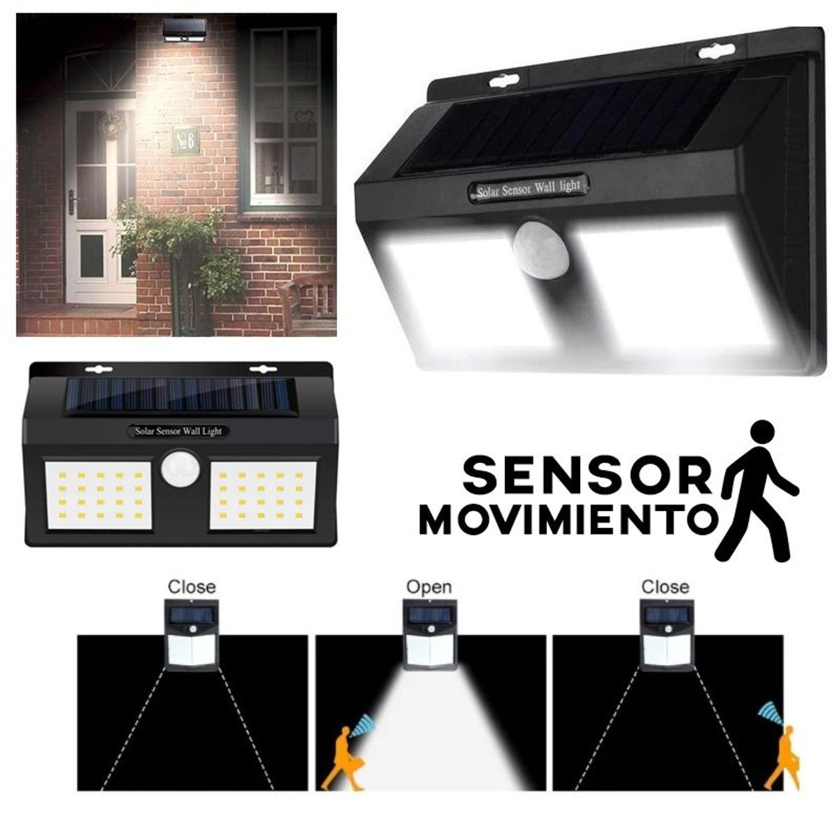 GENERICO - Reflector Solar Doble Foco 40 Led Reflector Lampara con Sensor
