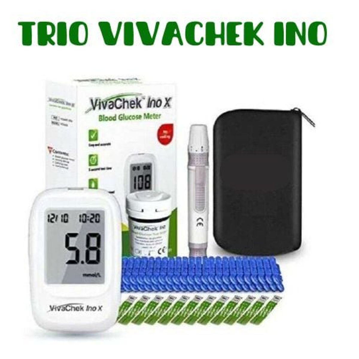 GENERICO - TRIO VIVA CHEK: GLUCOMETRO VIVA-CHEK INO, 50 TIRAS Y 100 LANCETAS