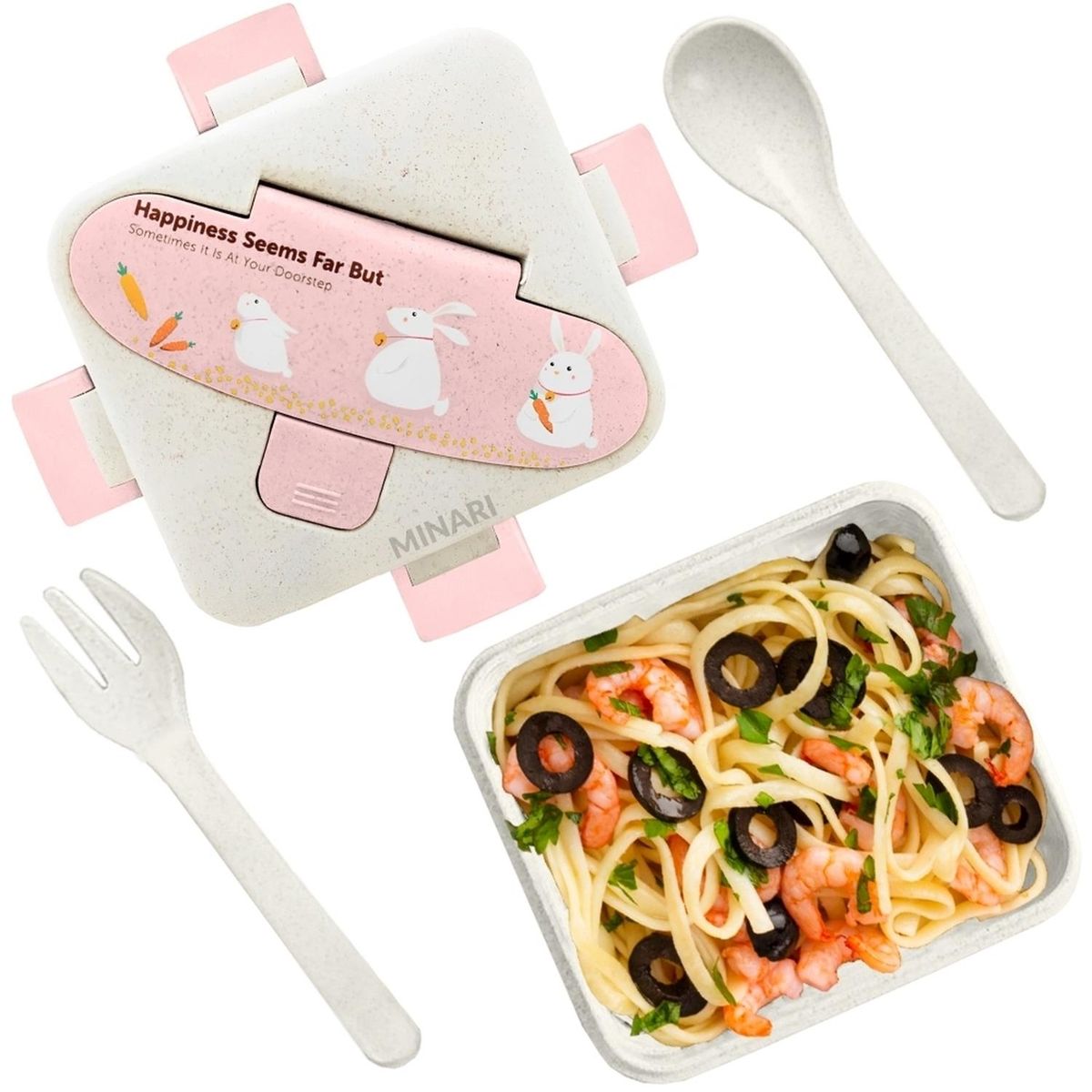 MINARI - Táper Lonchera de Frutas Alimentos para Niños y Cubiertos Rosa L97