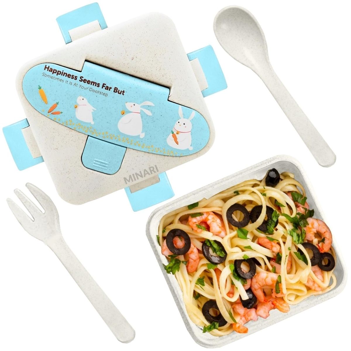 MINARI - Táper Lonchera de Frutas Alimentos para Niños y Cubiertos Azul L97