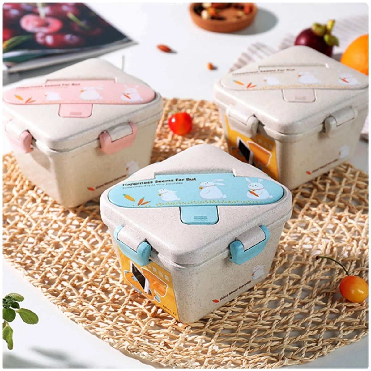 MINARI - Táper Lonchera de Frutas Alimentos para Niños y Cubiertos Azul L97