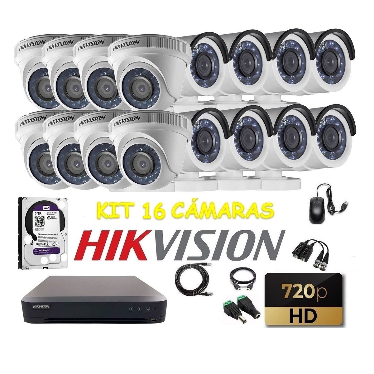 HIKVISION - kit 14 Cámaras Seguridad HD Hikvision 2tb + cable