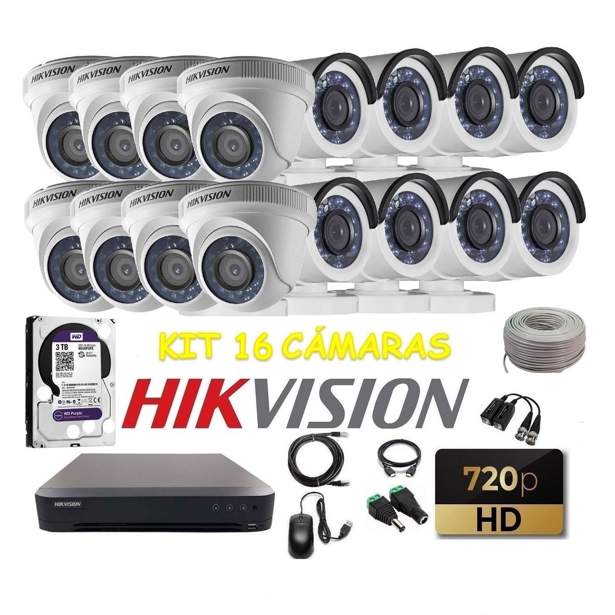 HIKVISION - kit 16 Cámaras Seguridad HD Hikvision 3tb + cable