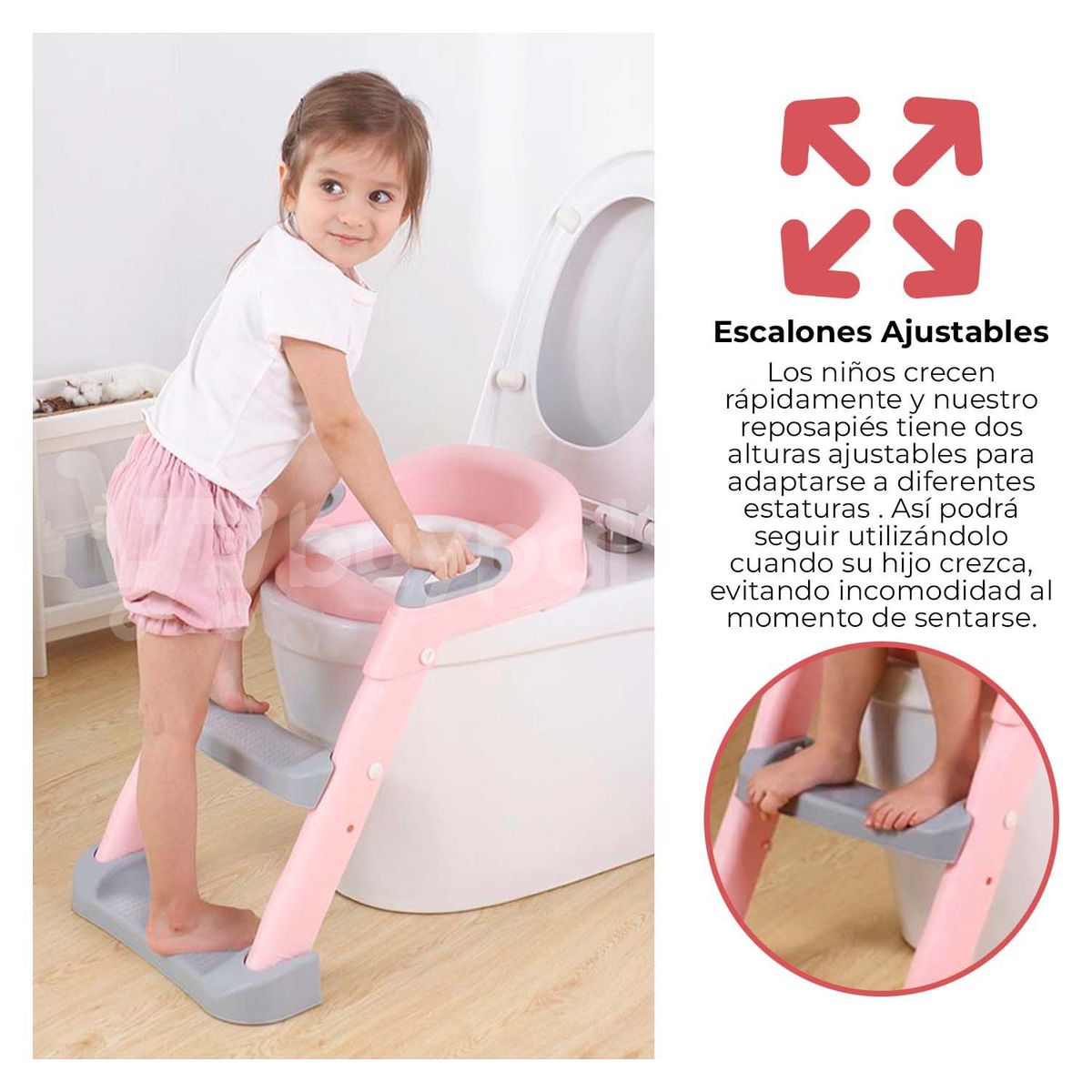 BUYPAL - Bacin Escalera para Bebe Plegable y Ajustable Baño Rosado