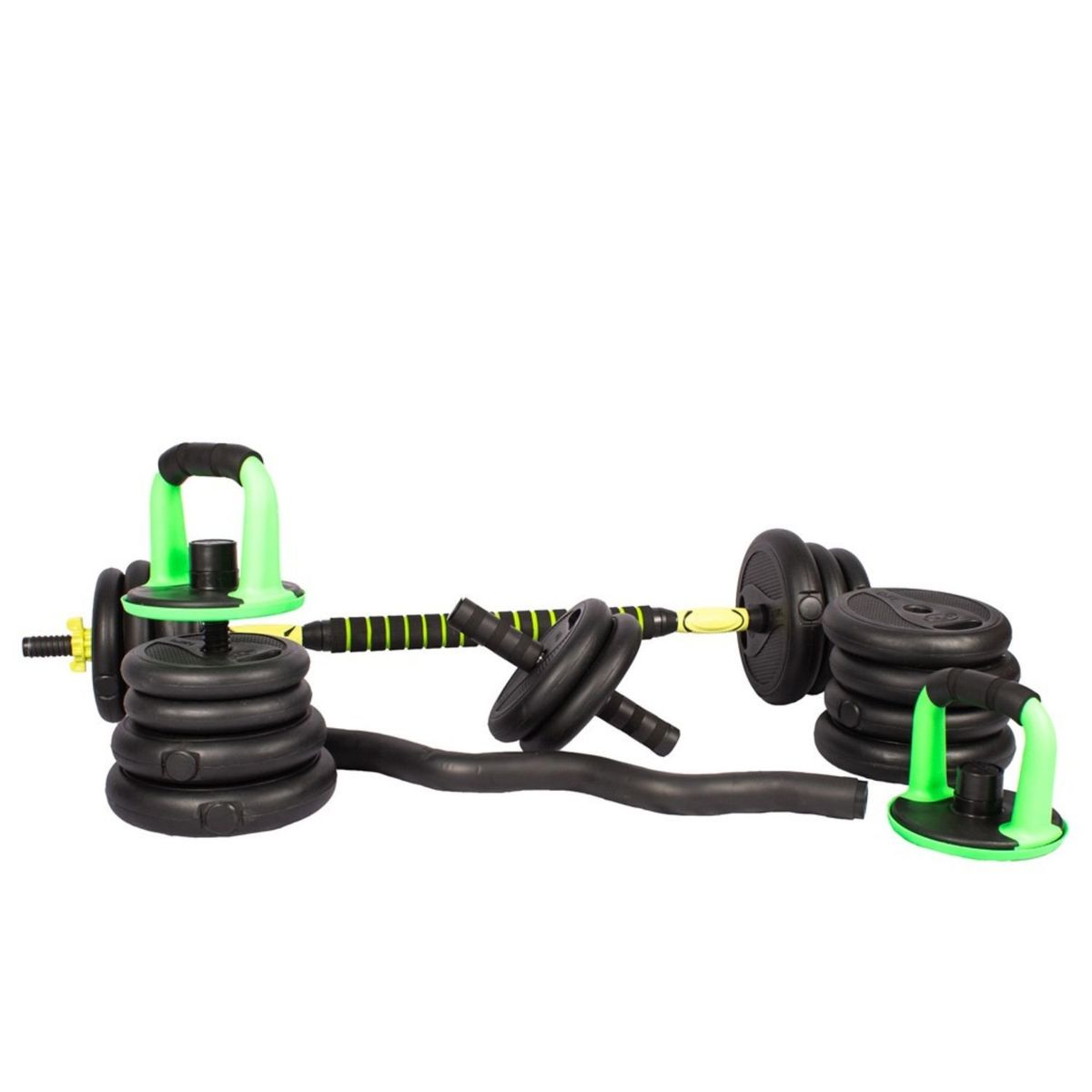 URBAN FIT - Set 30 Kilos Pesas mancuernas, barra  zeta + barra recta  , AB roller + Guantes