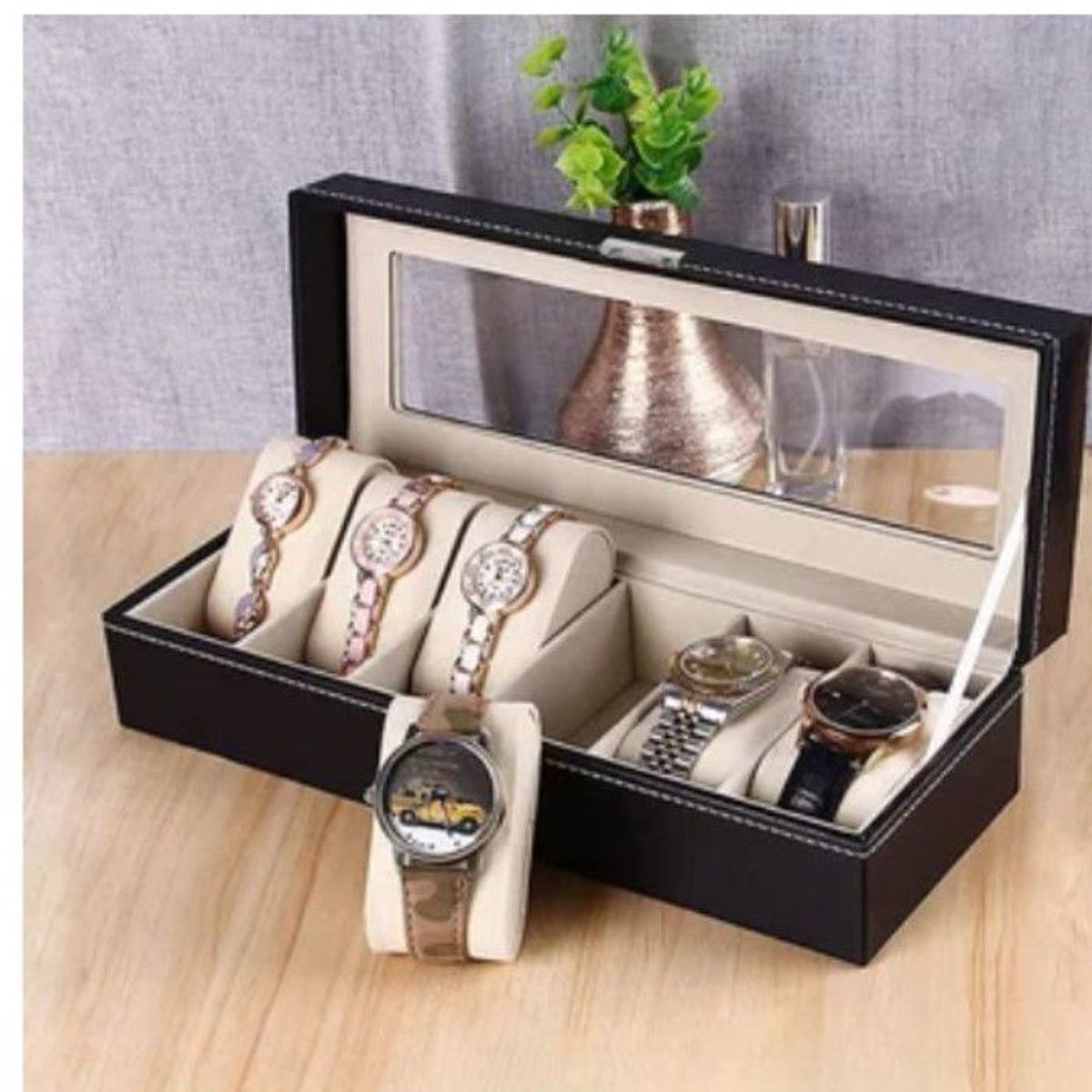 GENERICO - Caja Organizadora Porta Relojes 6 Compartimientos de CALIDAD