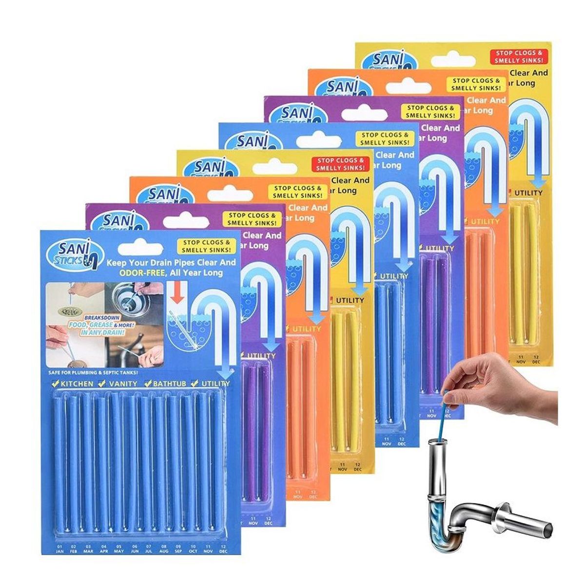 GENERICO - Sani Sticks Desatorador de tuberías Varillas Sanitarias