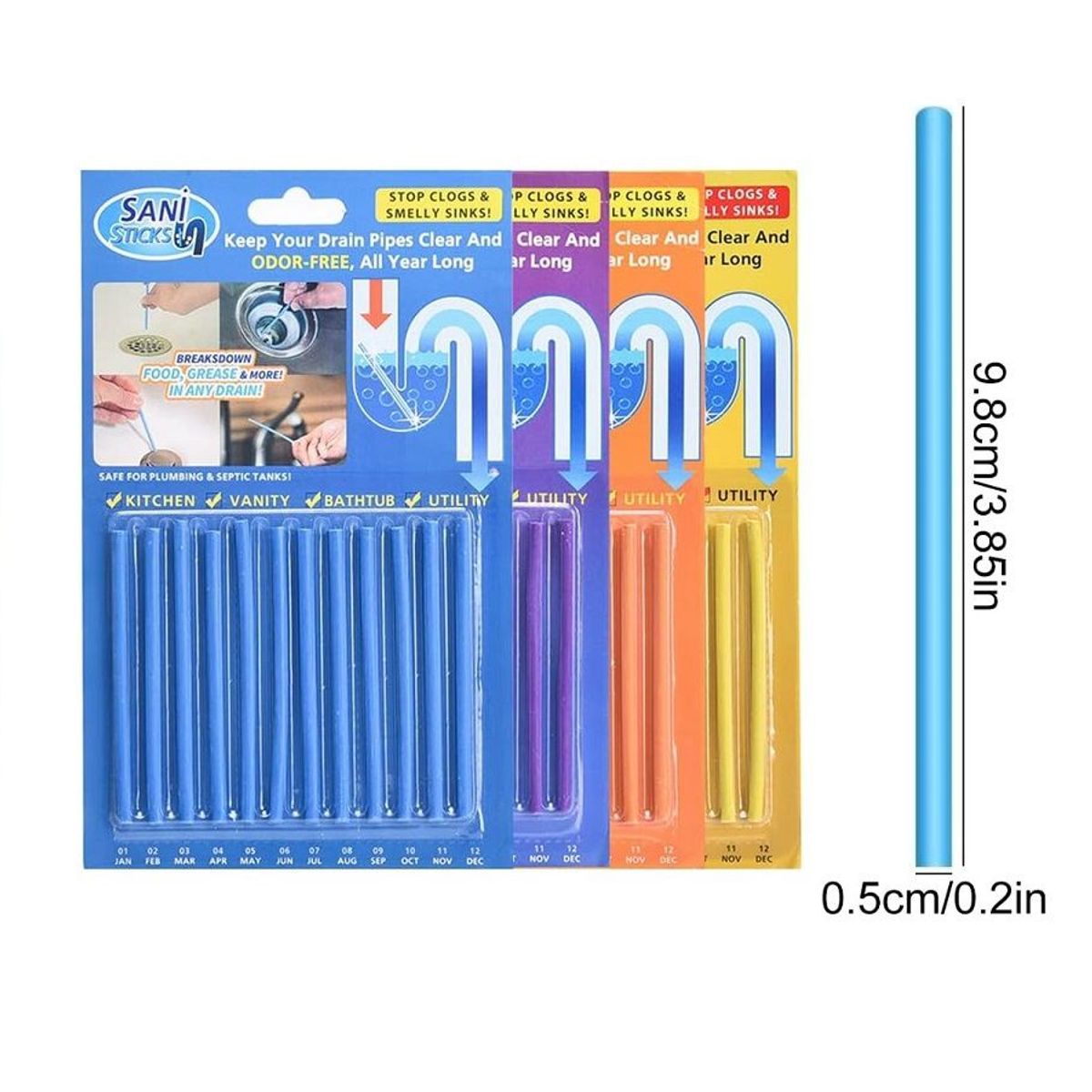 GENERICO - Sani Sticks Desatorador de tuberías Varillas Sanitarias