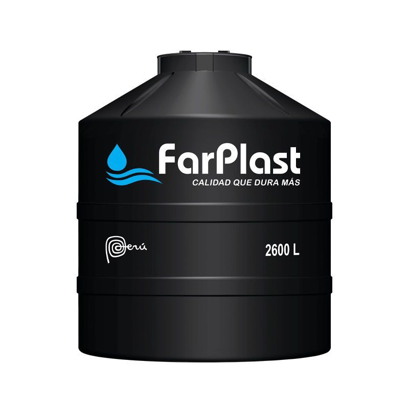 FARPLAST - TANQUE PARA AGUA DE 2,600 LTS NEGRO CON ACCESORIOS FARPLAST