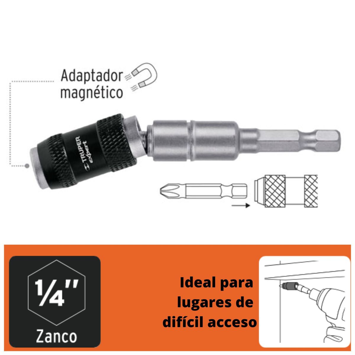 TRUPER - Adaptador magnético articulado 120mm,  para atornilladores, Truper