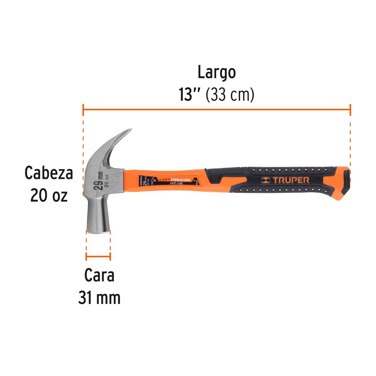TRUPER - Martillo Mango Fibra Vidrio 20 Onz. Truper 10852 - Negro / Naranja