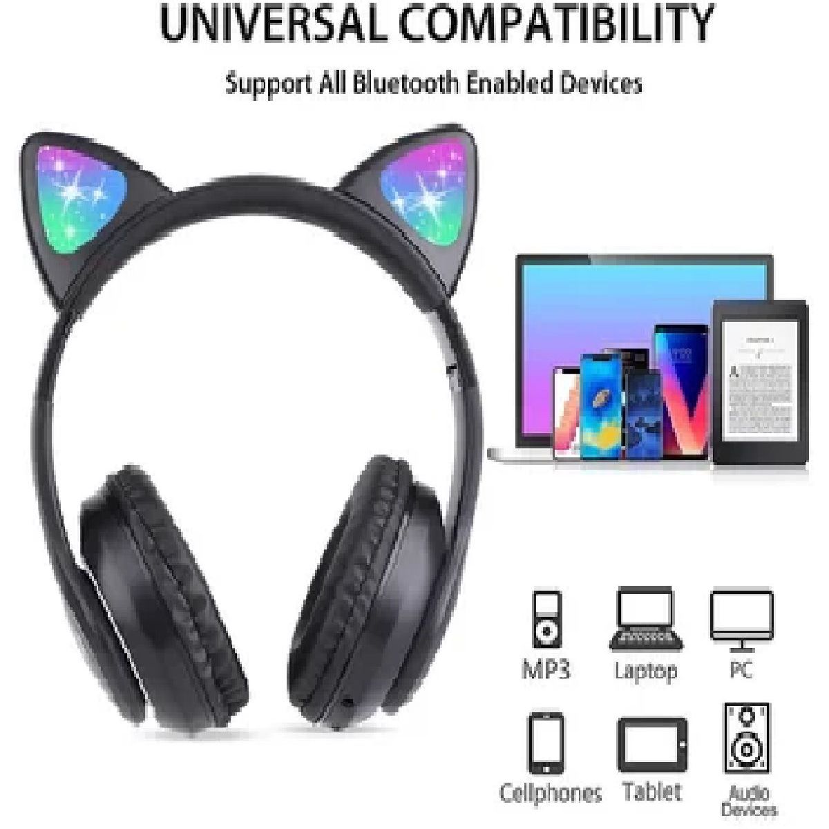 GENERICO - AUDIFONO GATITO BLUETOOTH SONIDO ESTEREO CON MICROFONO LUZ RGB