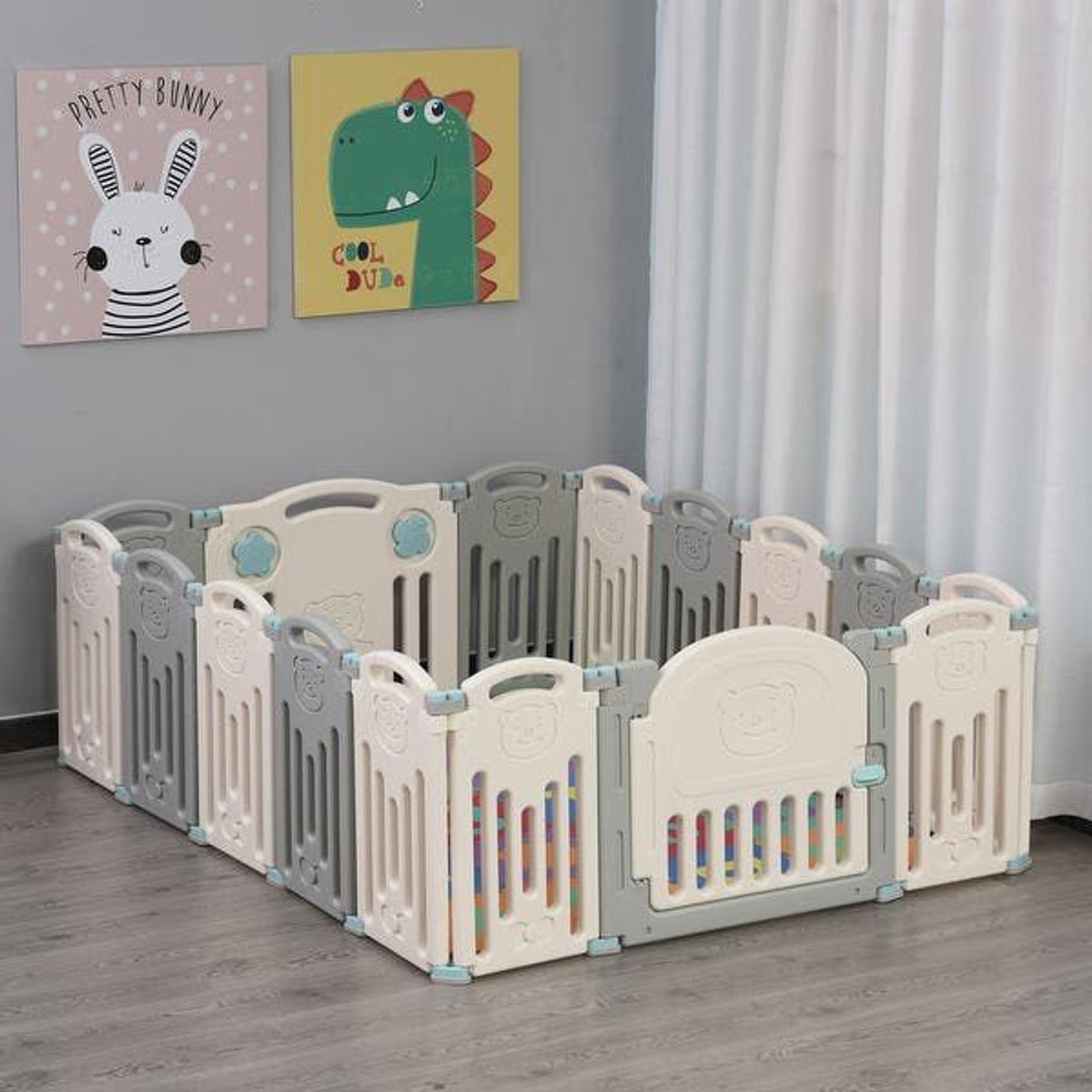 LA SONAJA - CORRAL PLAYPEN TEDDY PLEGABLE (BLANCO+GRIS) 1.90 x 1.98 M