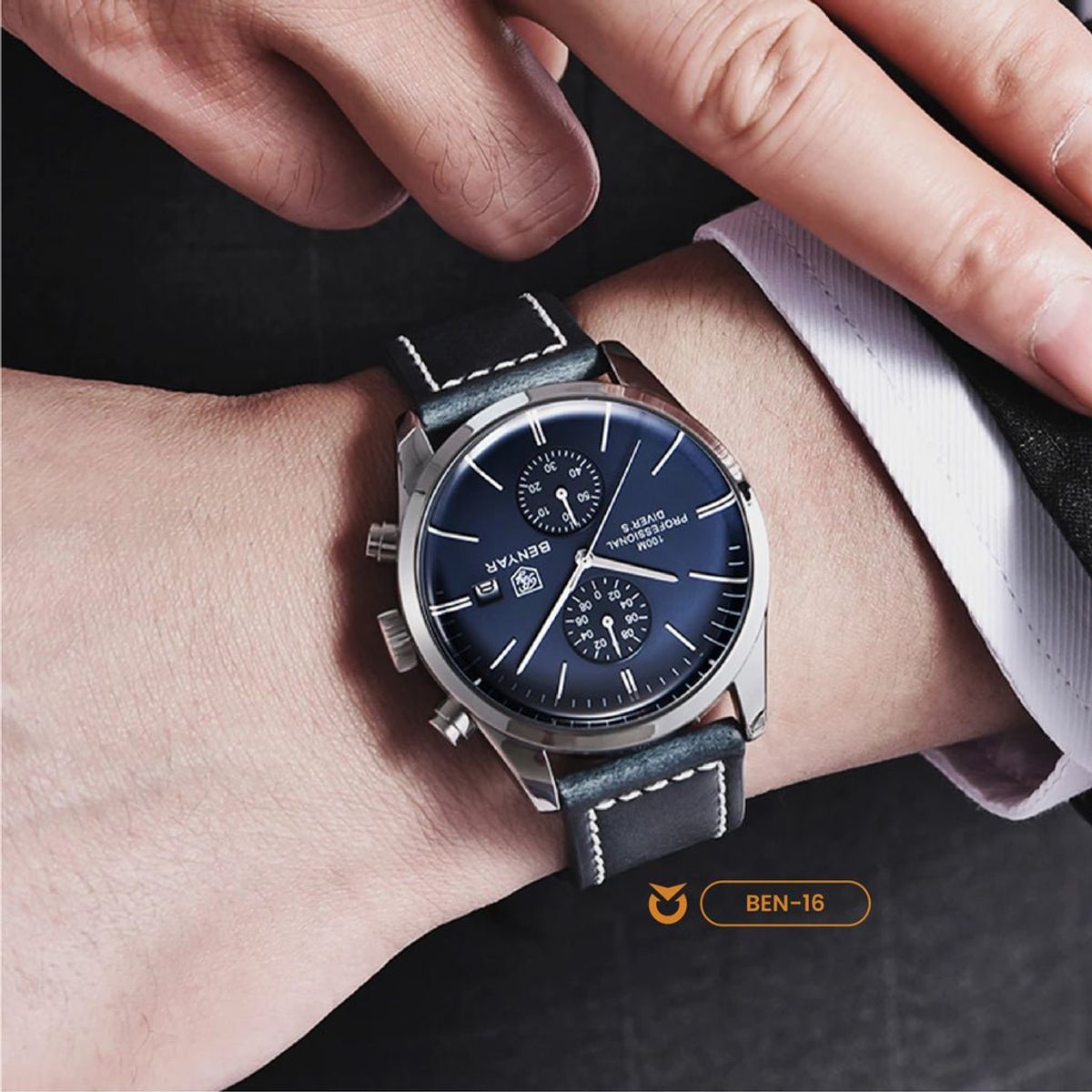 BENYAR - RELOJ BENYAR ORIGINAL ELEGANTE AZUL MARINO NEGRO BY-5187M  BEN-16 - BEN-18