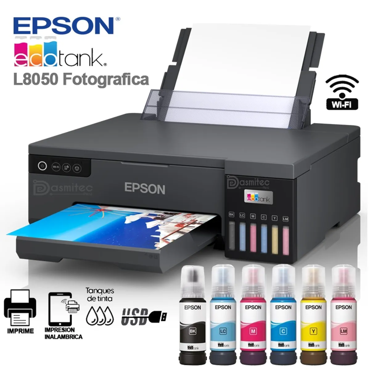 EPSON - Impresora fotográfica Epson L8050 EcoTank WiFi PVC/CD 6 Colores