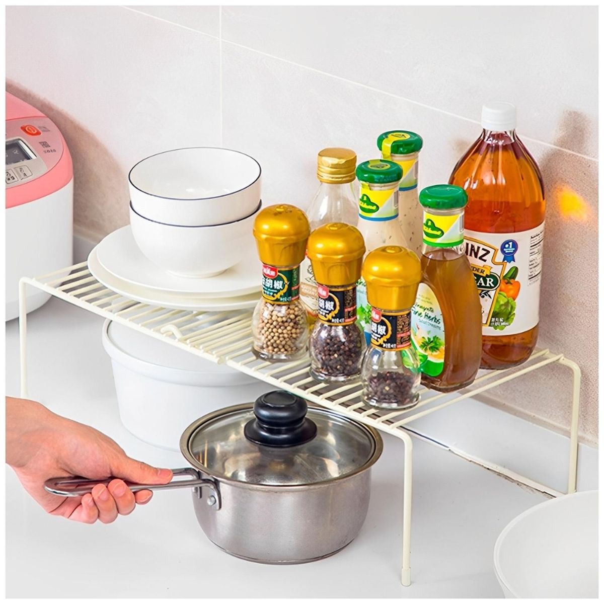 MINARI - Estante Organizador Ajustable de Cocina Platos Ollas Blanco E914