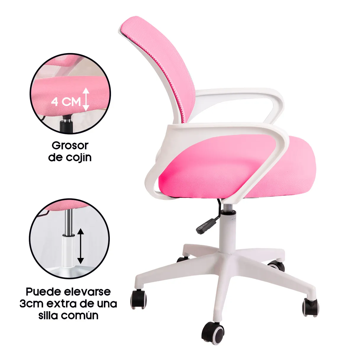 INIUS - Silla de Oficina Ergonómica Ava con Soporte Lumbar - Fucsia