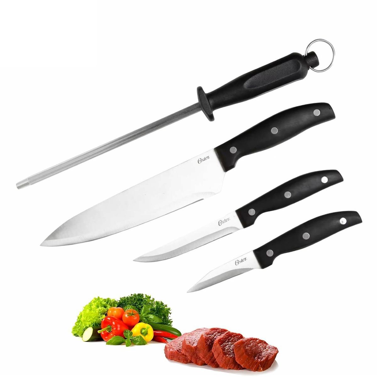 OSTER - Juego de Cuchillos 4Pzs Acero Inoxidable Oster 75679-04 Negro