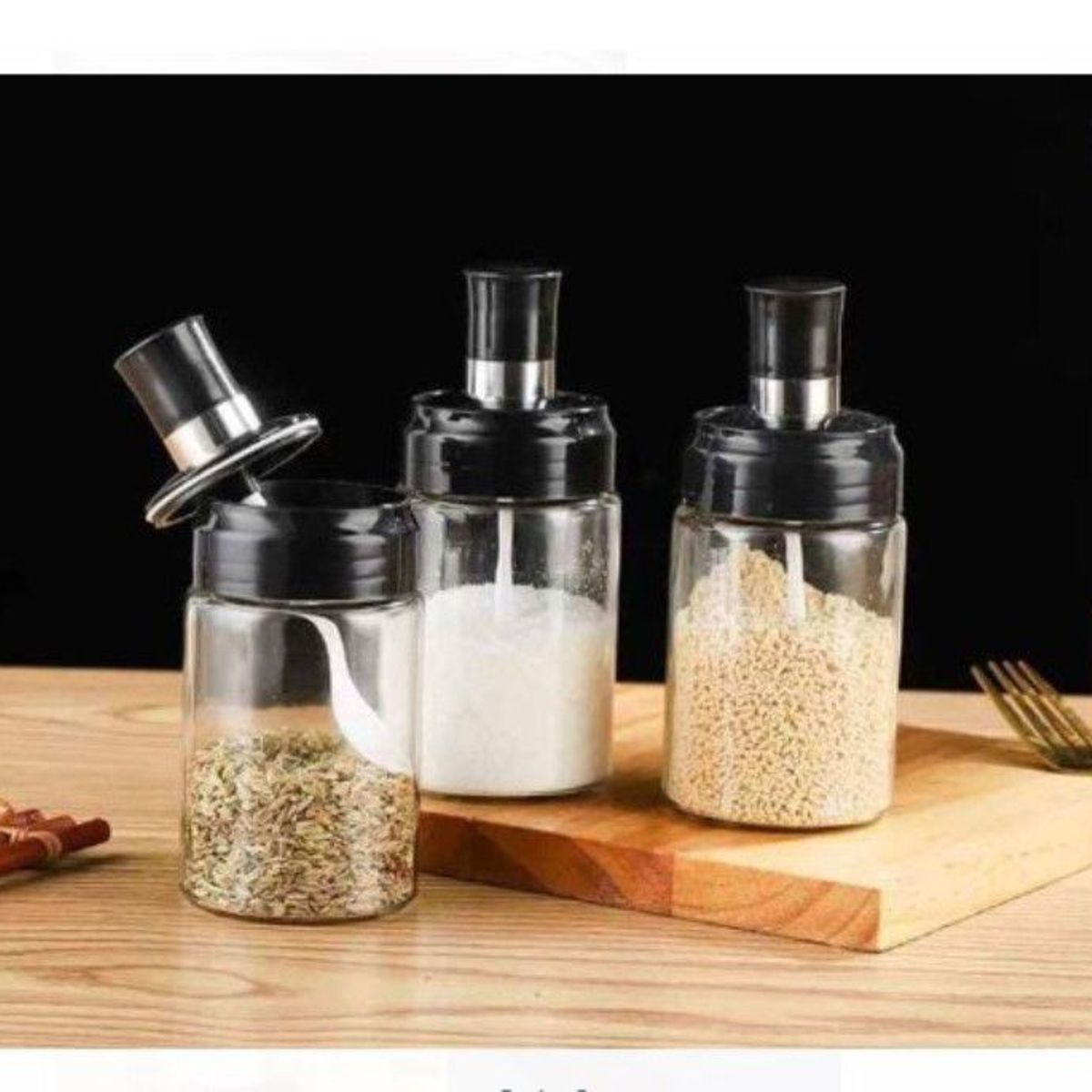 GENERICO - Set x 3 frascos Condimenteros de vidrio elegante diseño de CALIDAD