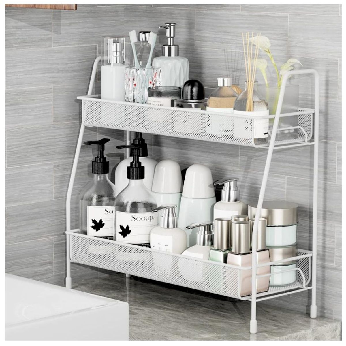 MINARI - Estante Organizador de Maquillaje Cosméticos Cestas Blanco 107C