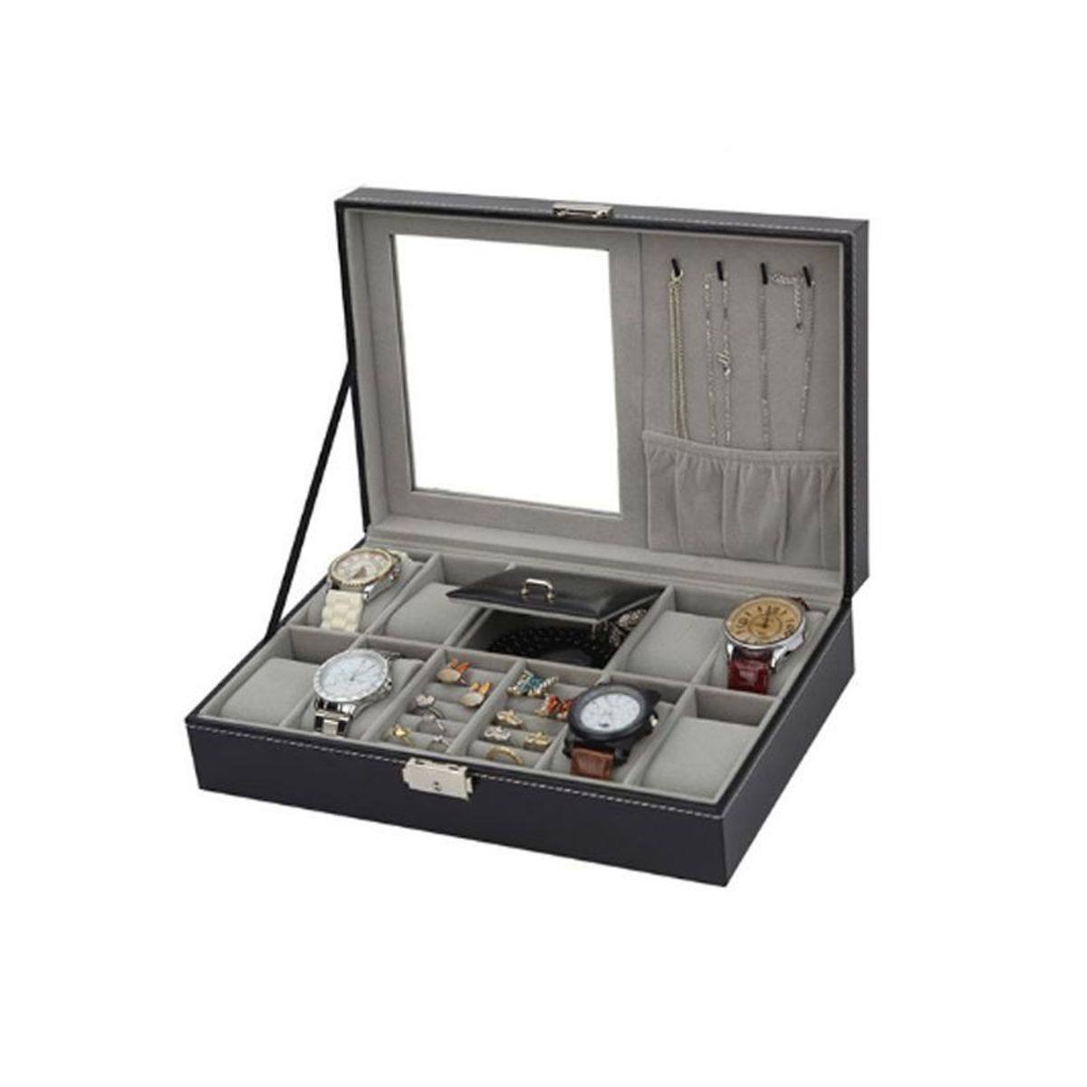 GENERICO - Caja Porta Reloj Joyero Organizador con espejo