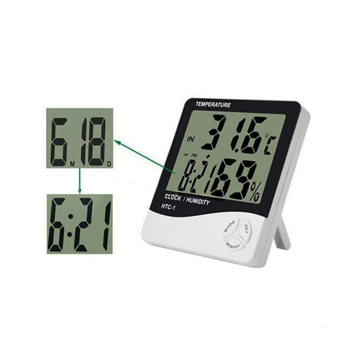 OEM - Higrometro Medidor De Humedad Digital Termometro De Temperatura y Reloj