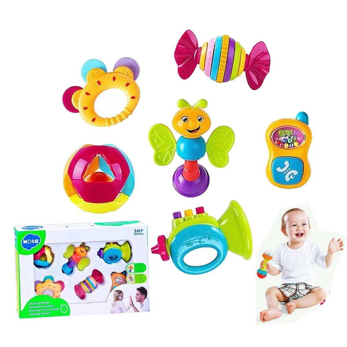 UNIVERSAL - Set de Sonajeros para Bebes 6 Piezas