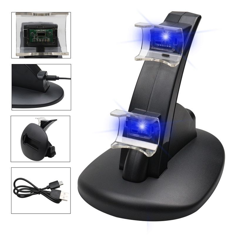 GENERICO - Cargador Mando Playstation 4 con luz LED / Ps4 Slim Dual Shock..