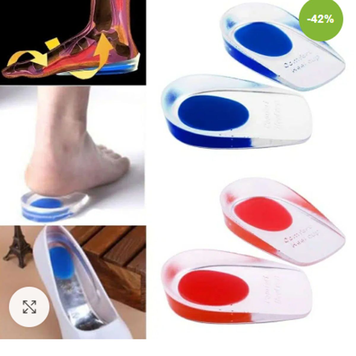 GENERICO - Plantilla talonera silicona- ortopédica - flexible - Par