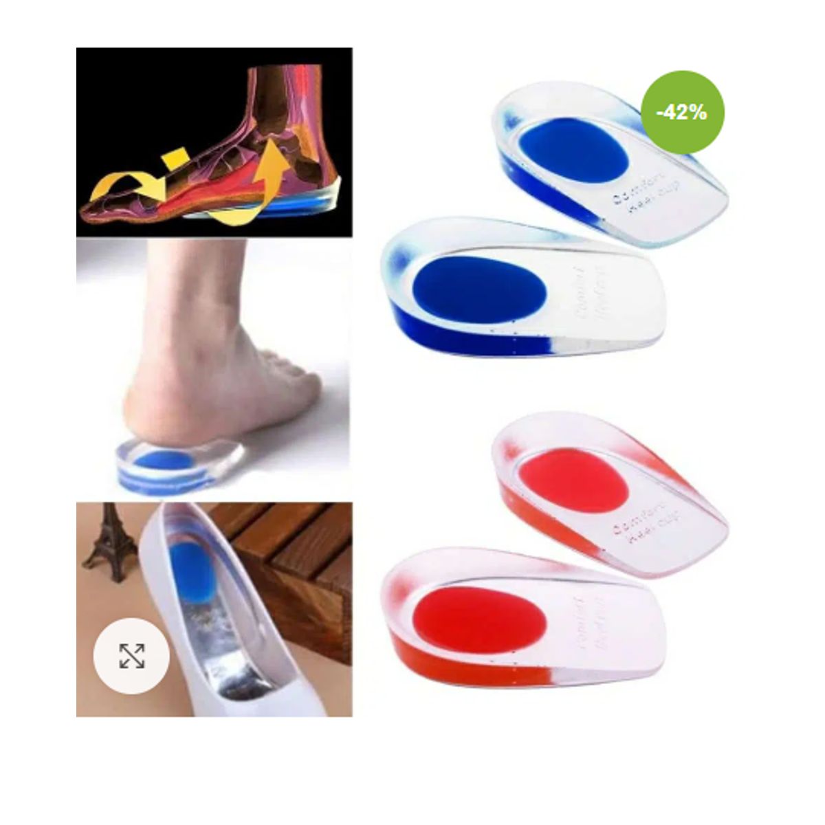 GENERICO - Plantilla talonera silicona- ortopédica - flexible - Par