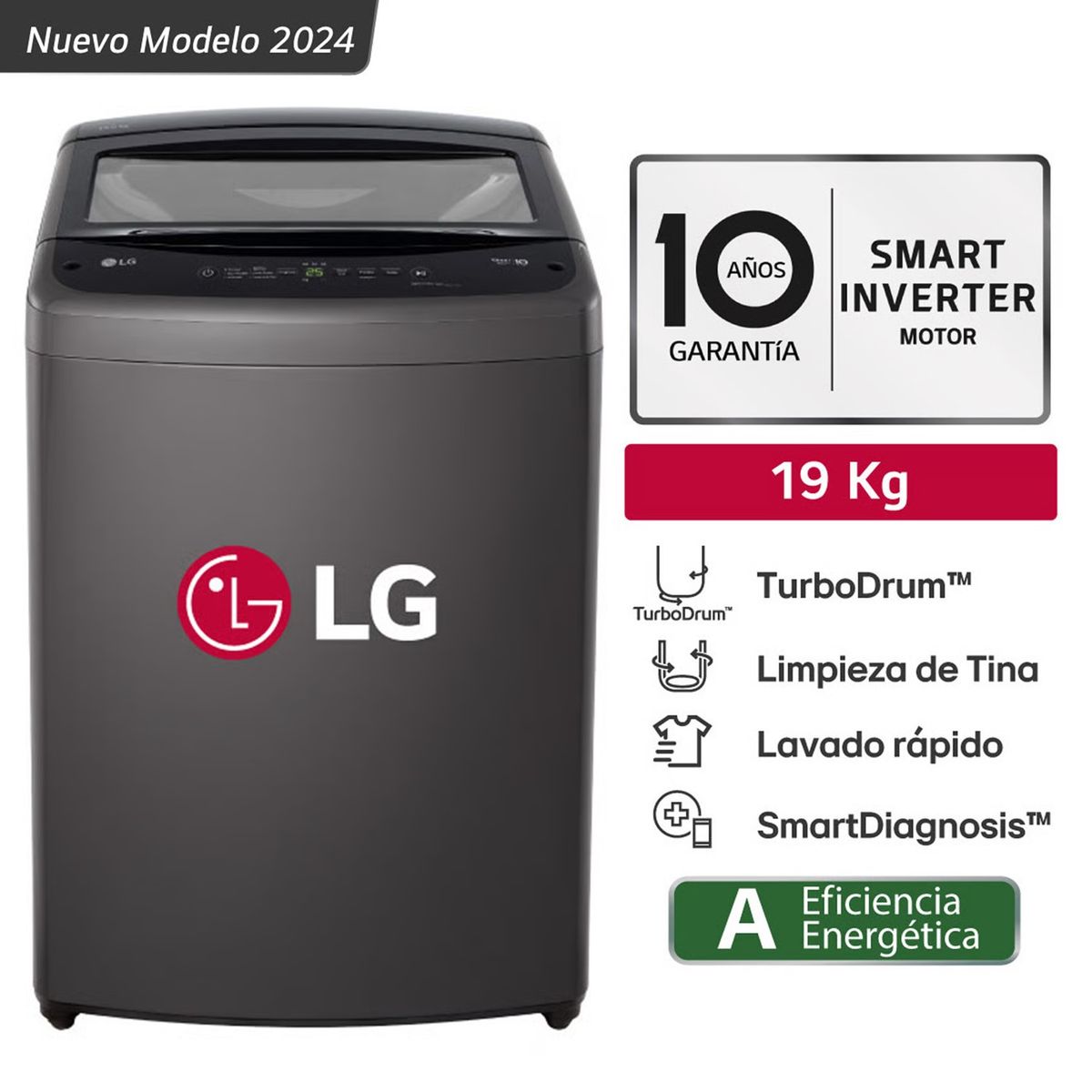 LG - Lavadora LG 19 kg Turbodrum Carga Superior Wt19BVTB Negro