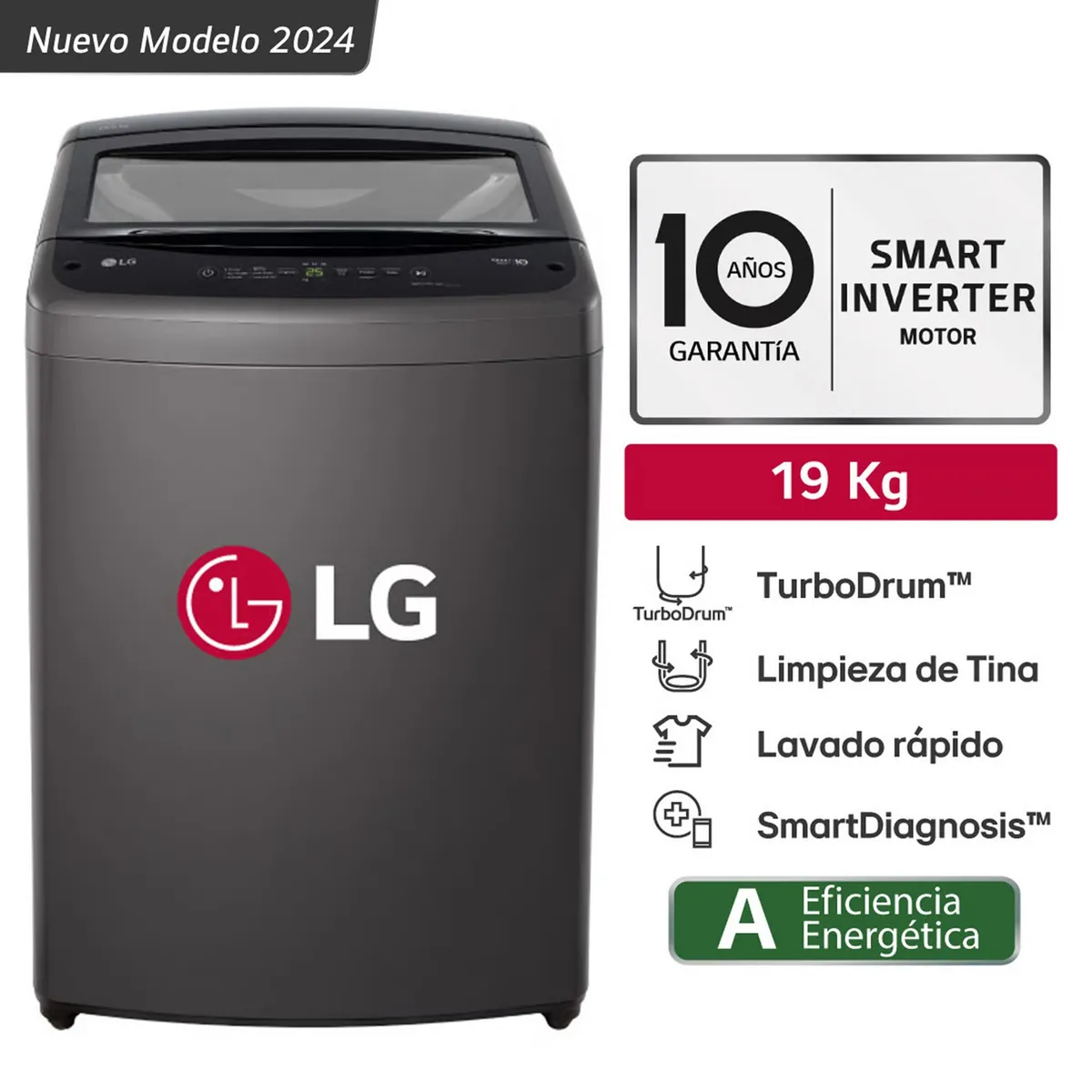LG - Lavadora LG 19 kg Turbodrum Carga Superior Wt19BVTB Negro