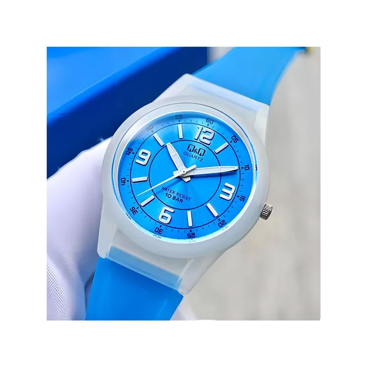 Q&Q - Reloj Deportivo Q&Q Mujer 10 BAR Resistente al Agua Azul Claro Digital Cronómetro Alarma Juvenil