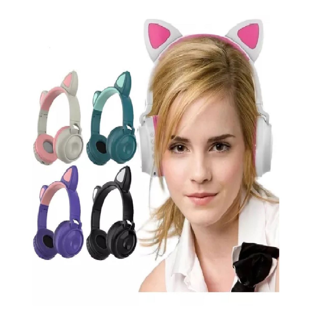 GENERICO - AUDIFONO GATITO BLUETOOTH SONIDO ESTEREO CON MICROFONO LUZ RGB