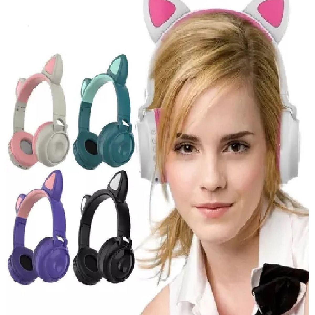 GENERICO - AUDIFONO GATITO BLUETOOTH SONIDO ESTEREO CON MICROFONO LUZ RGB