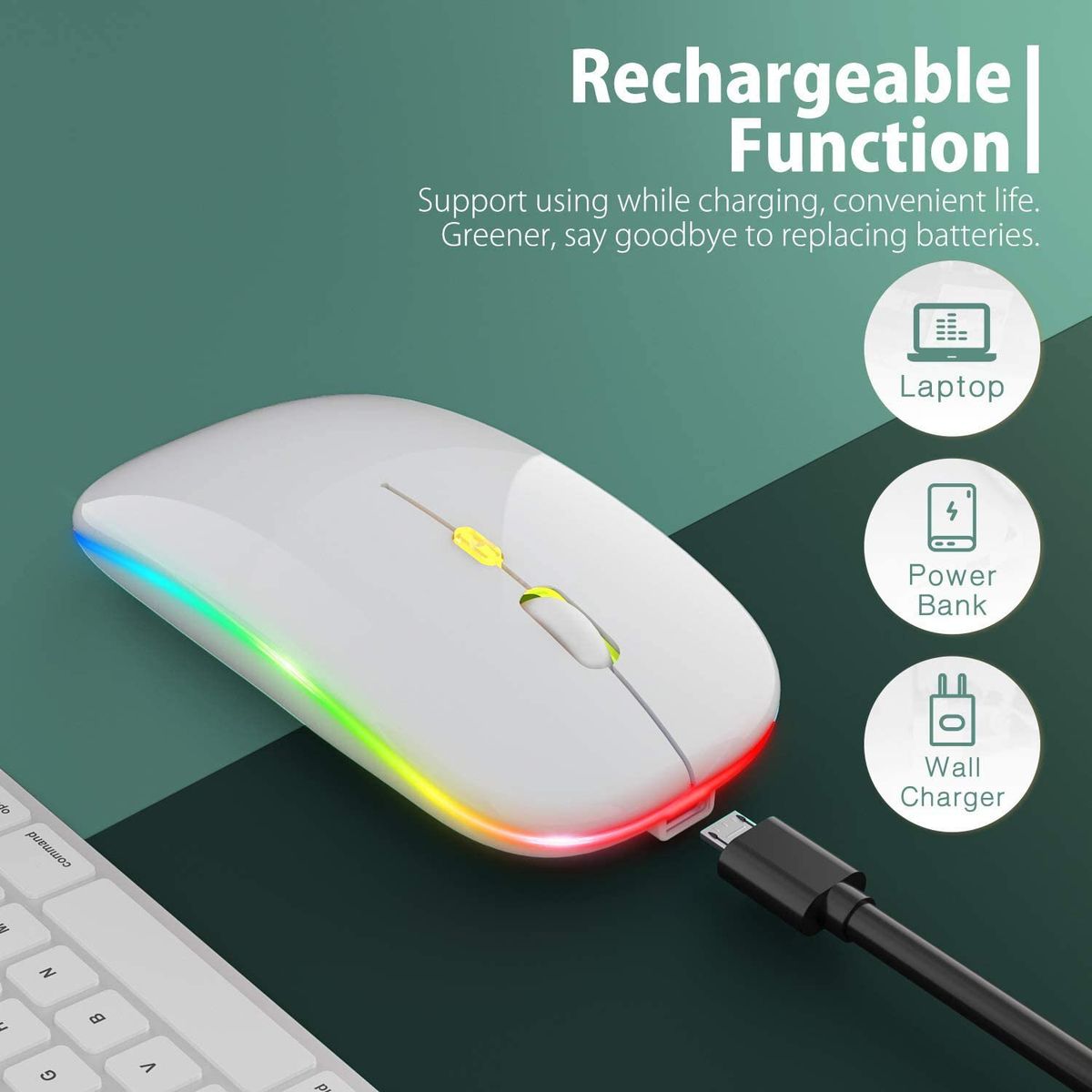 PREMIUM - Mouse Bluetooth Recargable Dual con LUZ LED RGB - WH