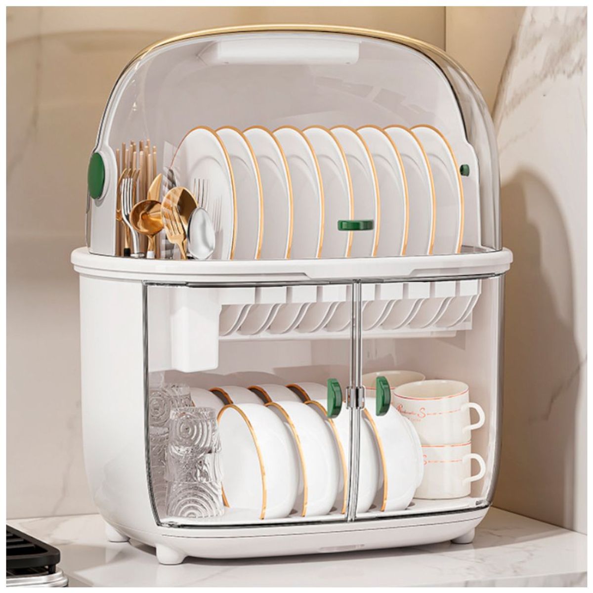 SASHIJA - Organizador Escurridor de Platos Vasos Moderno con Tapa Cocina I46