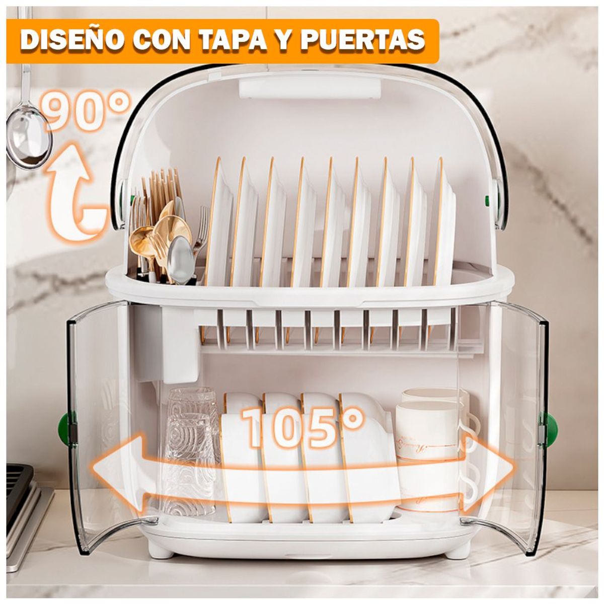 SASHIJA - Organizador Escurridor de Platos Vasos Moderno con Tapa Cocina I46