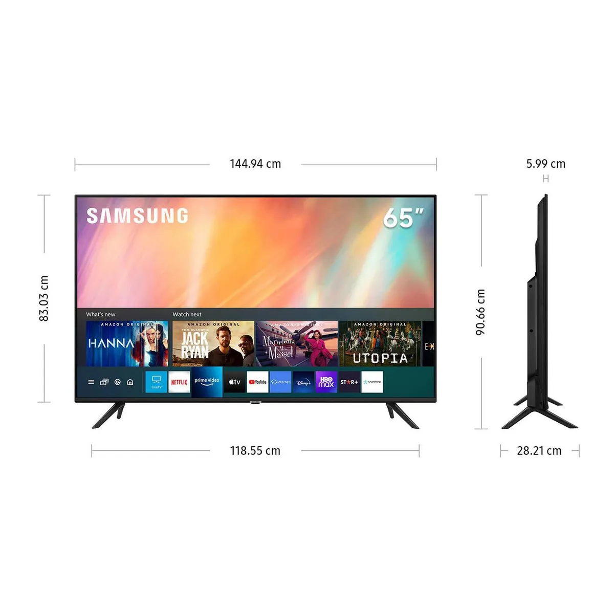 SAMSUNG - Televisor Samsung 65 Smart Ultra 4K UN65AU7090G Nuevo Modelo - Negro
